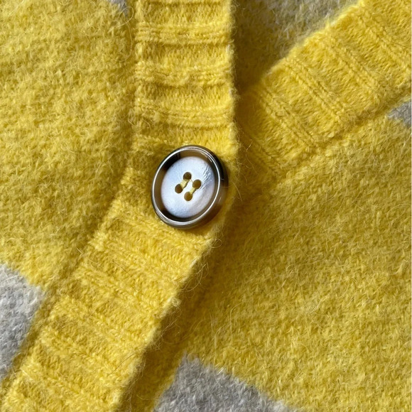 Zara Alpaca Wool Blend Boxy Button Front V Neck Cardigan Sweater Yellow Checked - Picture 9 of 12